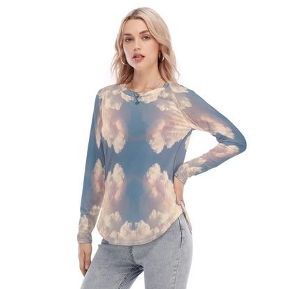 Women's Raglan Sleeves U-Shaped Hem Long Sleeves Blouse