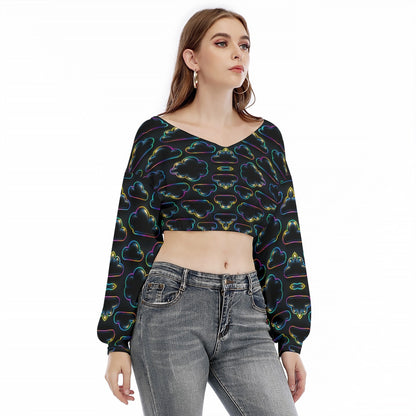 Women's V-neck Long Sleeve Cropped Sweatshirt