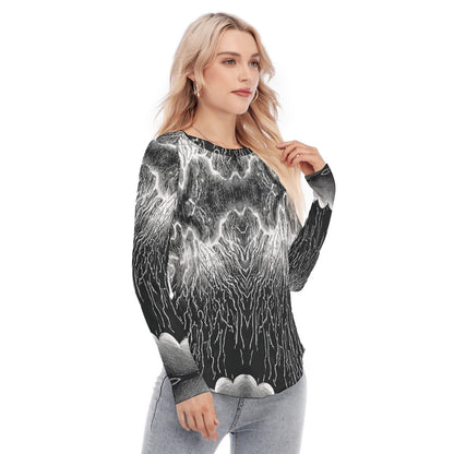 Women's Raglan Sleeves U-Shaped Hem Long Sleeves Blouse