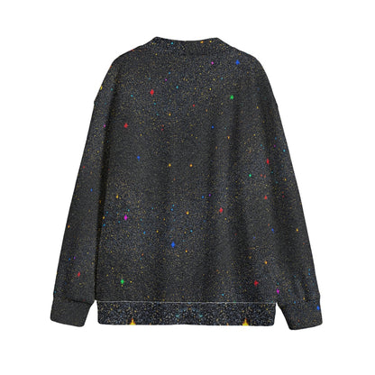 Unisex V-neck Knitted Fleece Cardigan With Button Closure