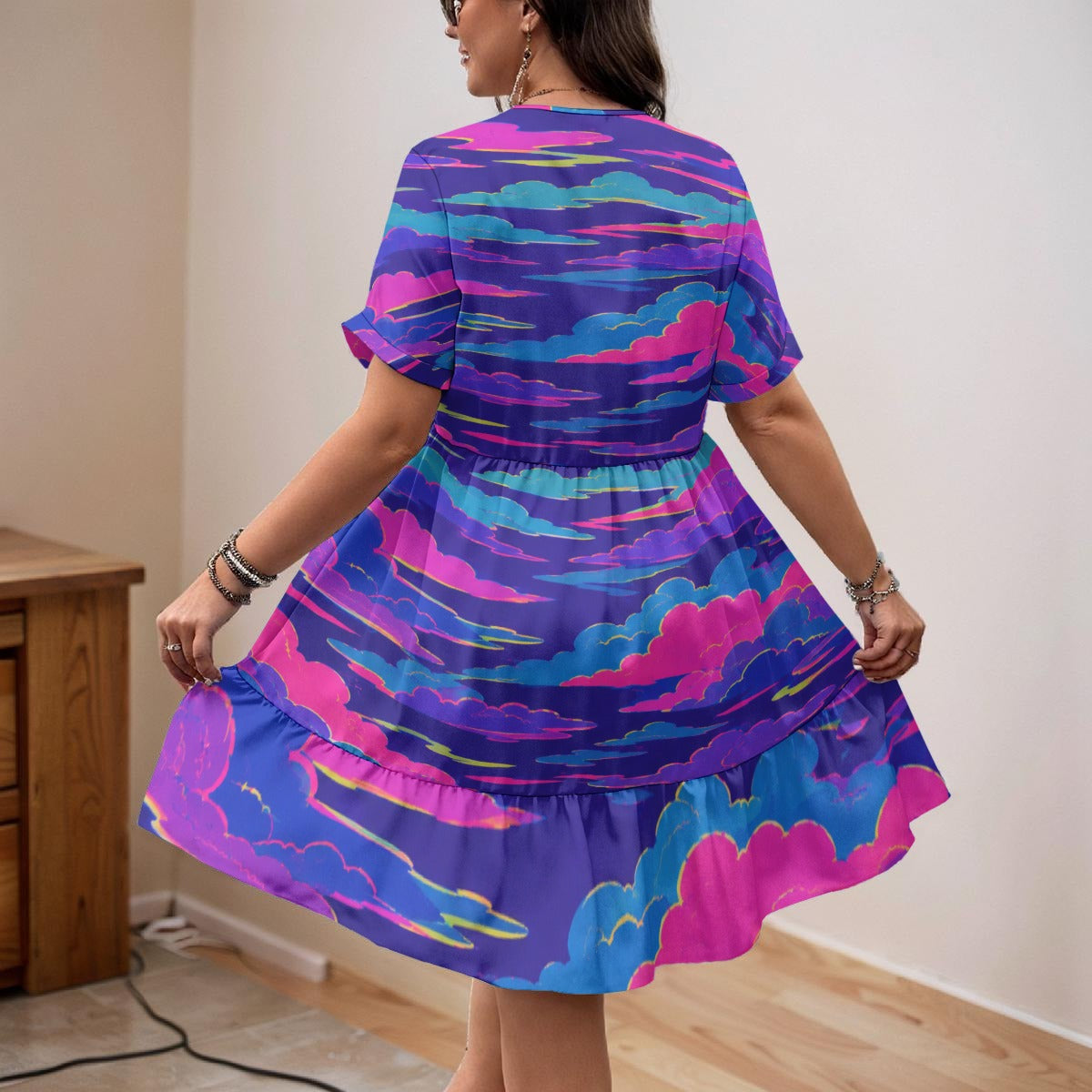 Women's Floral V-Neck Short Sleeve Dress by O’Nimbus – view 3