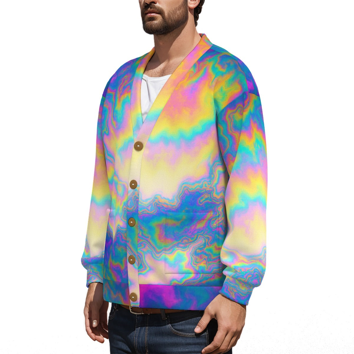 Unisex V-neck Knitted Fleece Cardigan With Button Closure