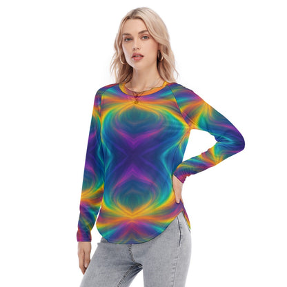 Women's Raglan Sleeves U-Shaped Hem Long Sleeves Blouse