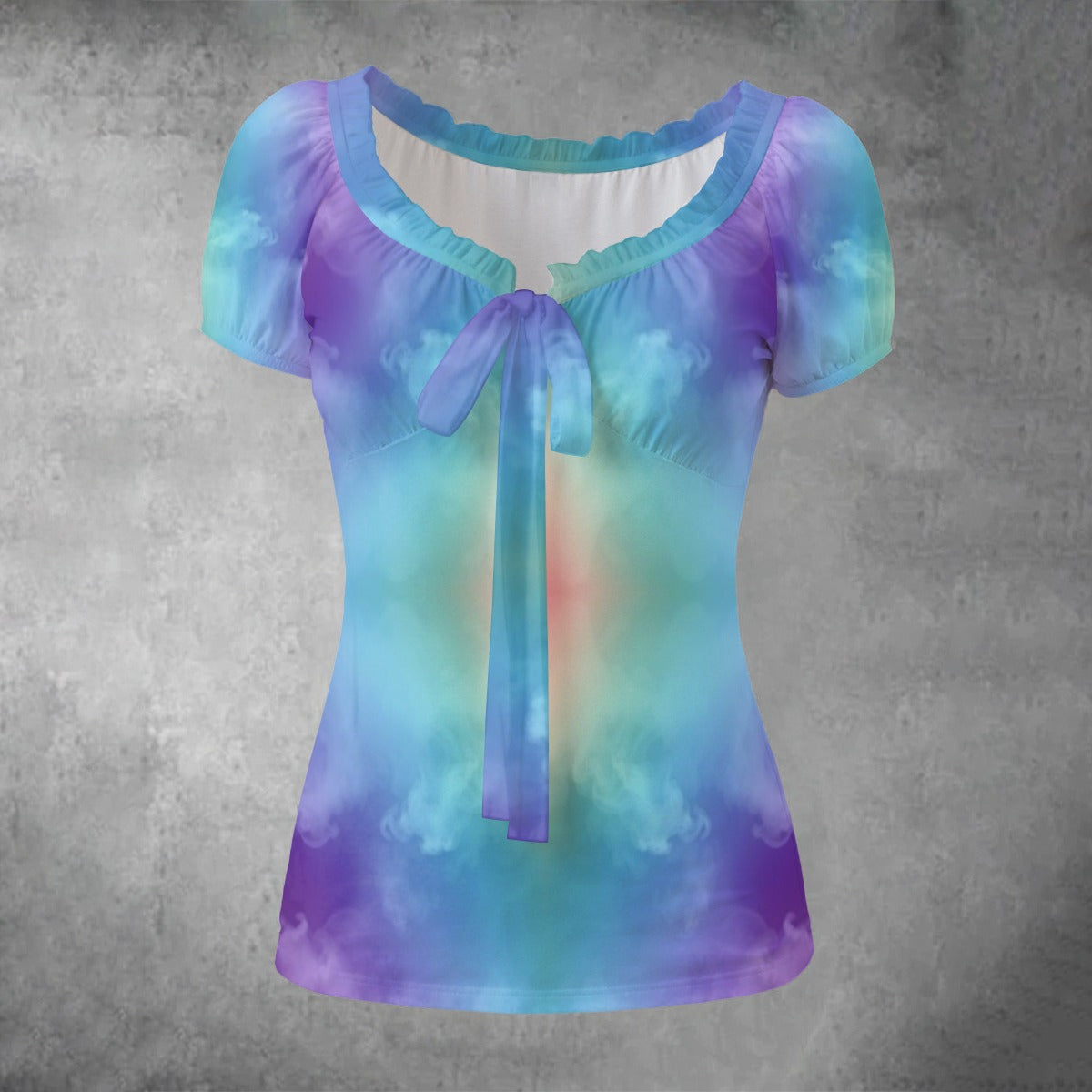 All-over print Women's Puff Sleeve Pleated Shirt