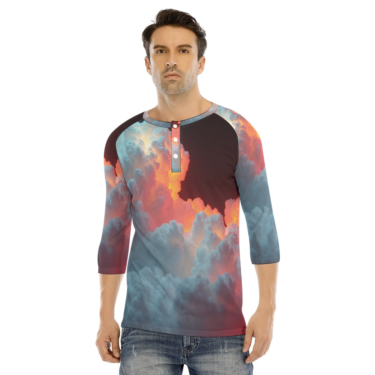 Men's Bracelet Sleeve T-shirt With Button Closure - view 1