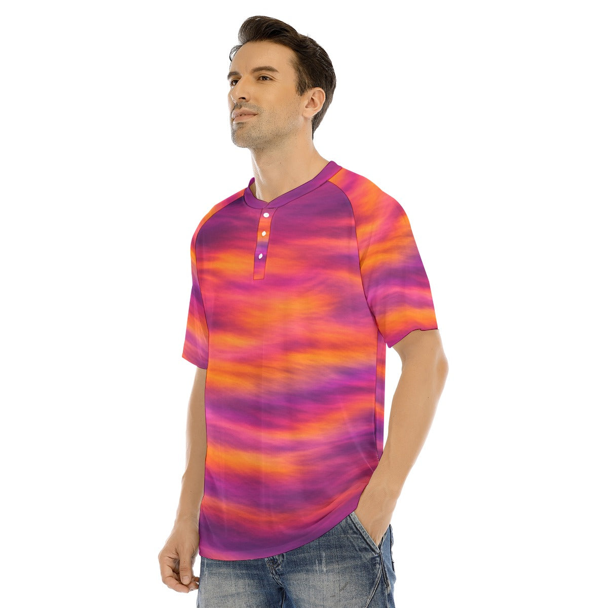 Men's Raglan Sleeve T-shirt With Button Closure