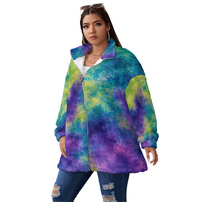 Unisex Borg-Fleece Stand-Up Collar Zip Coat — Plus Size - view 2