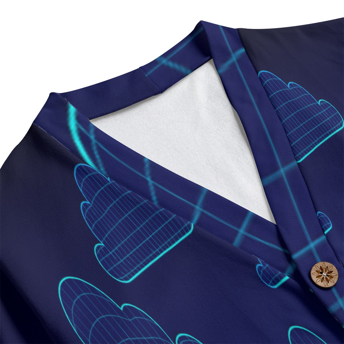 Unisex V-neck Knitted Fleece Cardigan With Button Closure