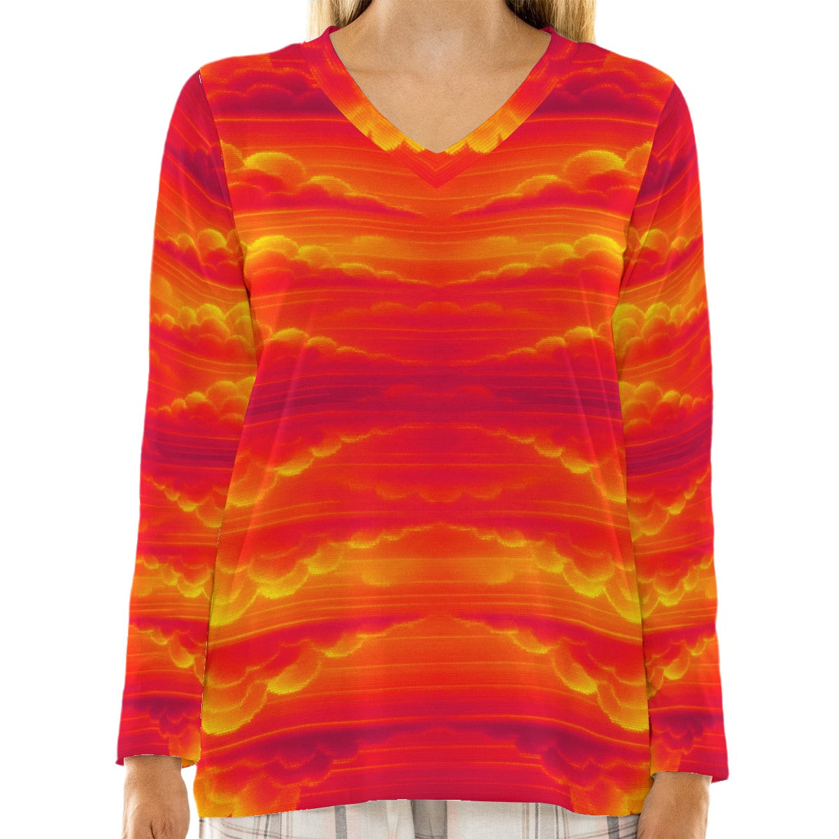 Women's Loose V-Neck T-Shirt With Long Sleeve