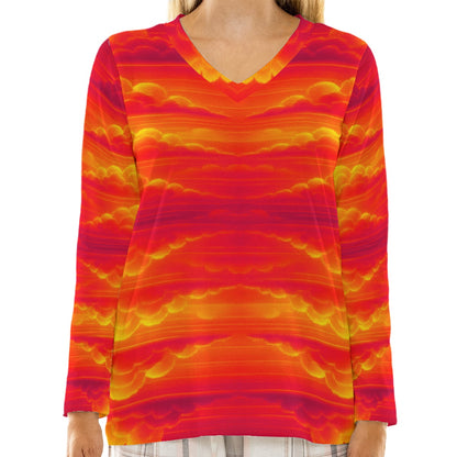 Women's Loose V-Neck T-Shirt With Long Sleeve