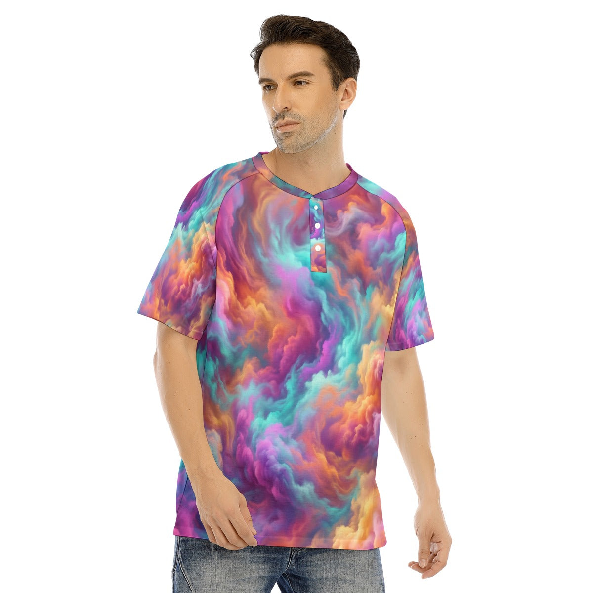 Men's Raglan Sleeve T-shirt With Button Closure
