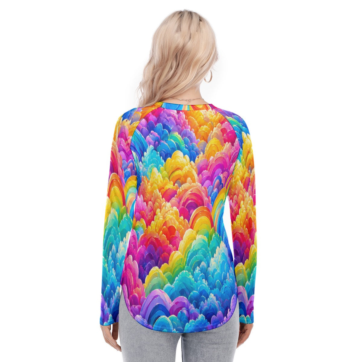 Women's Raglan Sleeves U-Shaped Hem Long Sleeves Blouse
