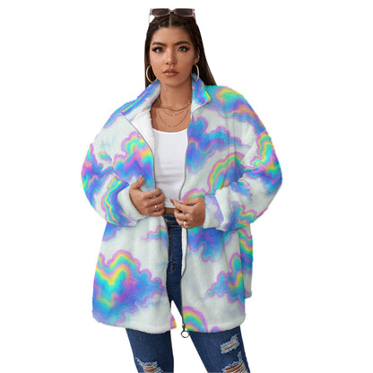 Unisex Borg Fleece Stand-up Collar Coat With Zipper Closure(Plus Size)