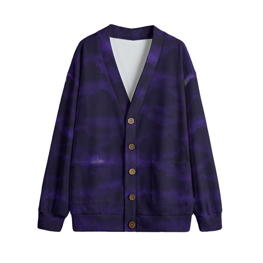 Unisex V-neck Knitted Fleece Cardigan With Button Closure