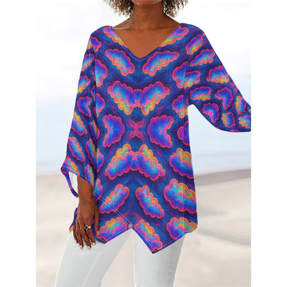 Women's V-neck T-shirt With Irregular Hem