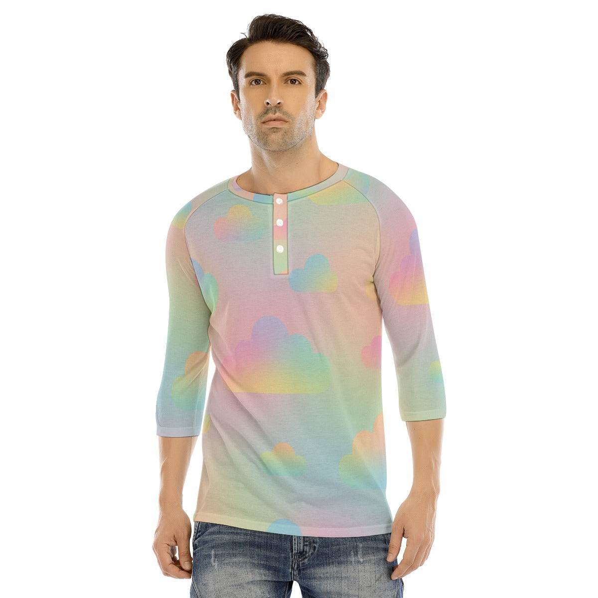 Men's Bracelet Sleeve T-shirt With Button Closure