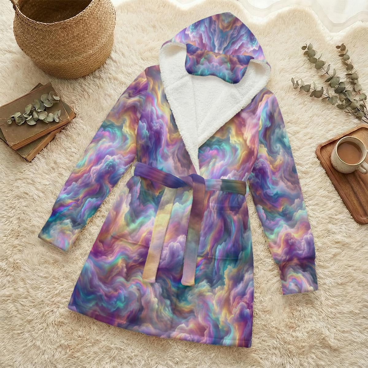 Unisex Flannel Hooded Robe With Eye Mask