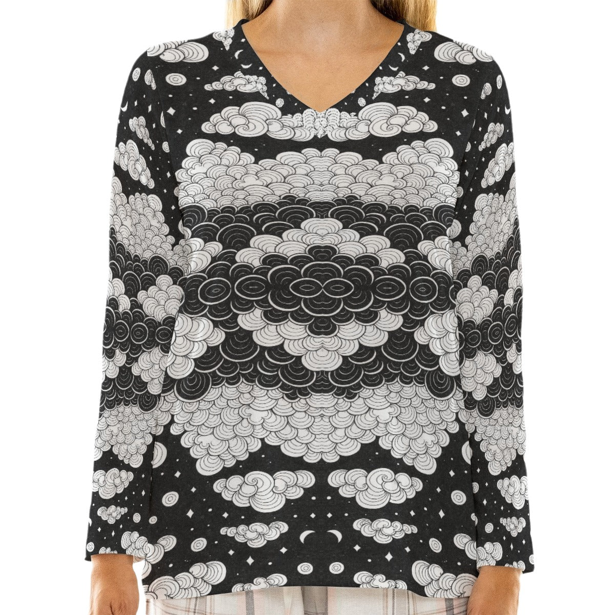 Women's Loose V-Neck T-Shirt With Long Sleeve