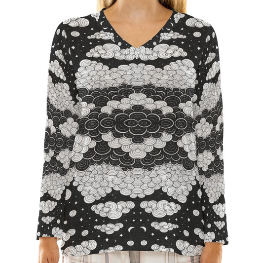 Women's Loose V-Neck T-Shirt With Long Sleeve