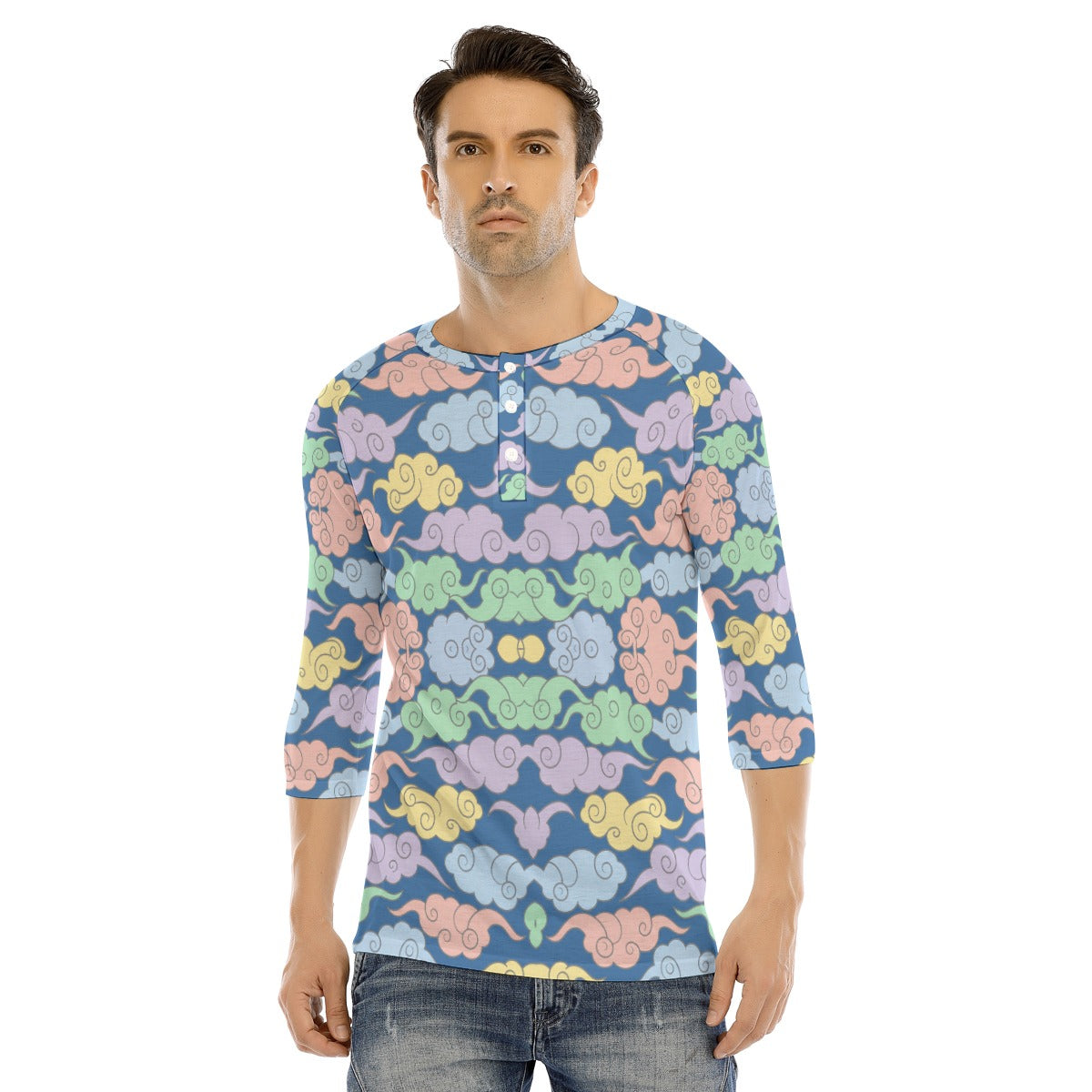 Men's Bracelet Sleeve T-shirt With Button Closure - view 1