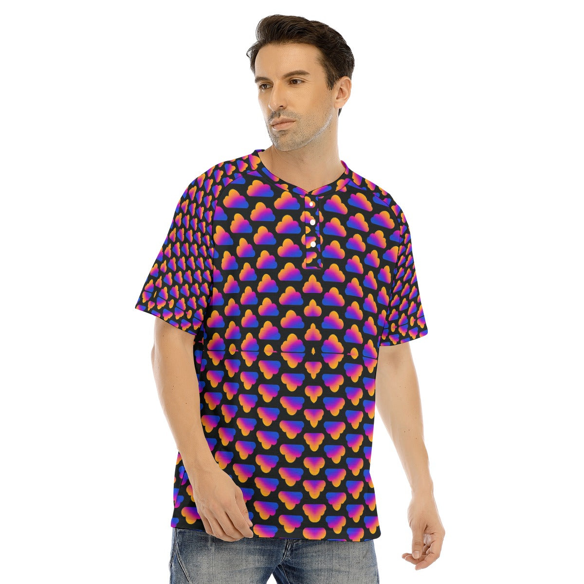 Men's Raglan Sleeve T-shirt With Button Closure