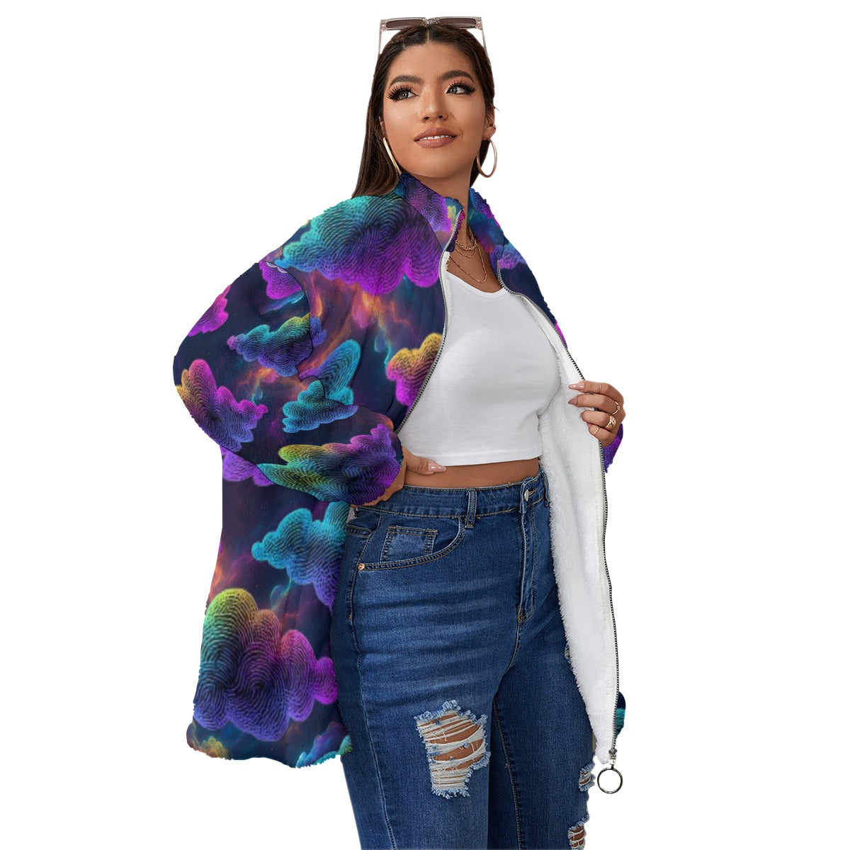 Unisex Borg Fleece Stand-up Collar Coat With Zipper Closure(Plus Size)