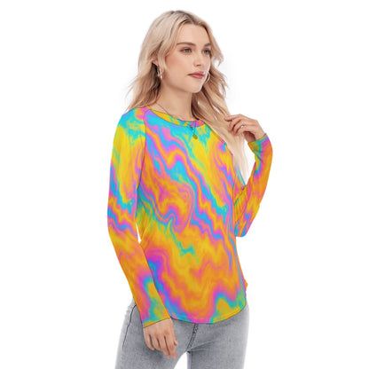 Women's Raglan Sleeves U-Shaped Hem Long Sleeves Blouse