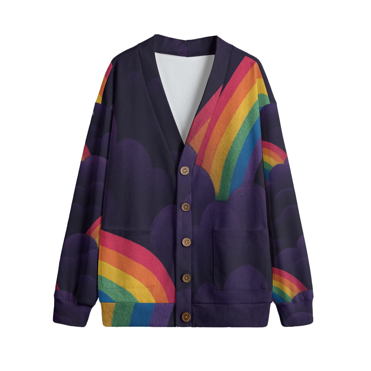 Unisex V-neck Knitted Fleece Cardigan With Button Closure