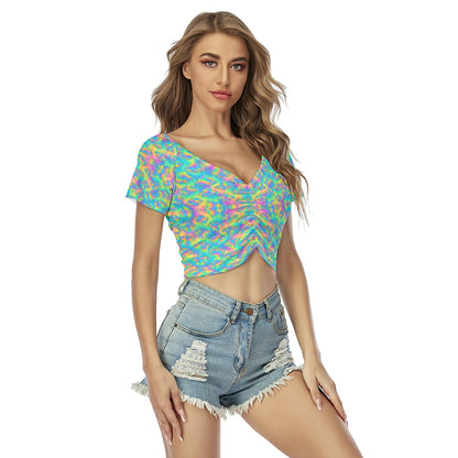 Women's Raglan Drawstring Front Crop Tee