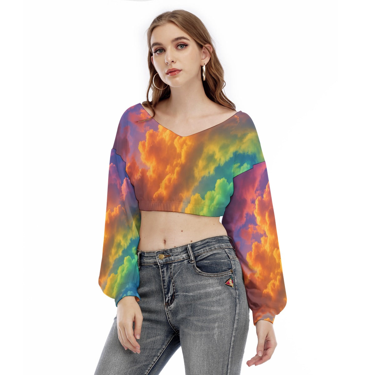 Women's V-neck Long Sleeve Cropped Sweatshirt