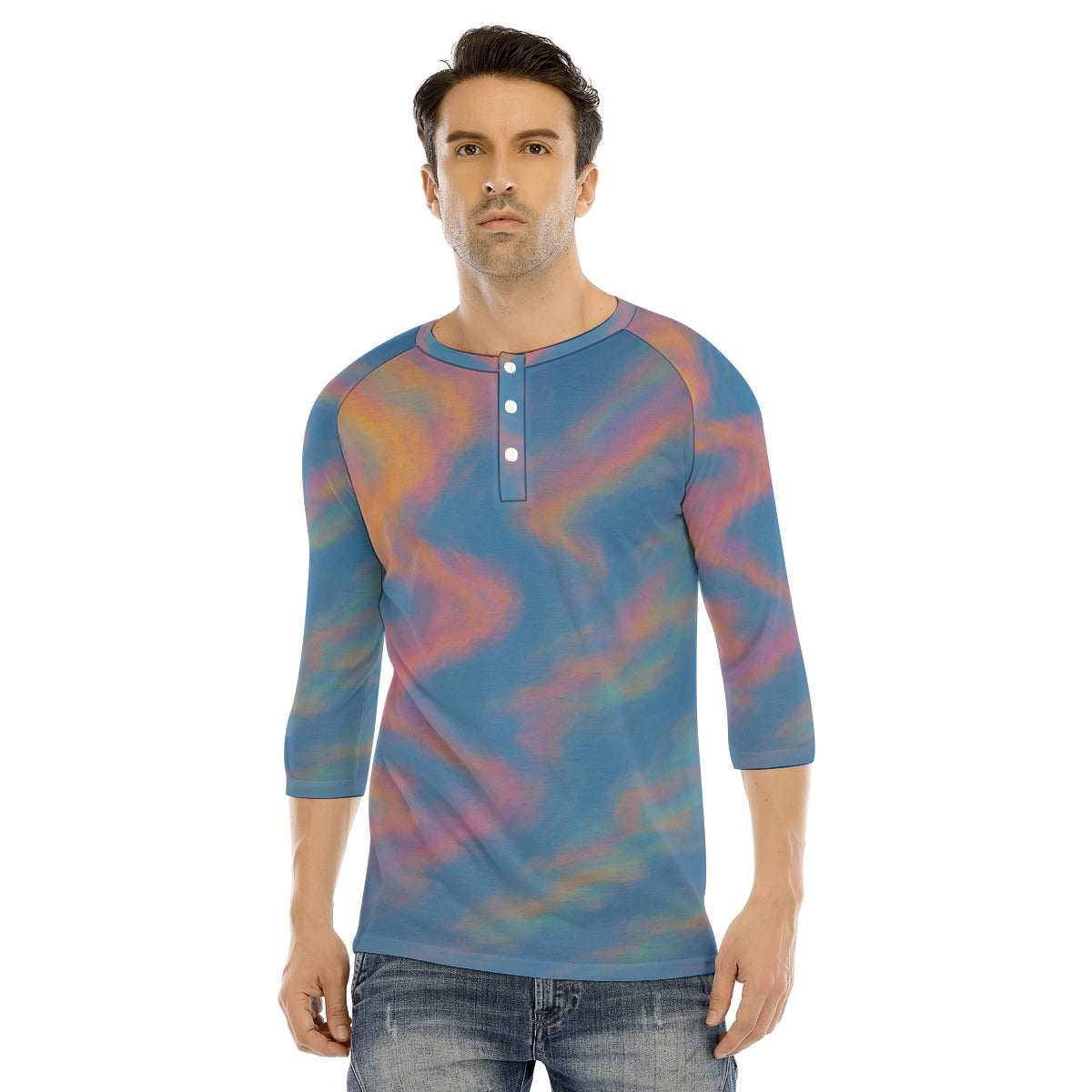 Men's Bracelet Sleeve T-shirt With Button Closure - view 1