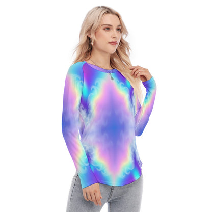 Women's Raglan Sleeves U-Shaped Hem Long Sleeves Blouse