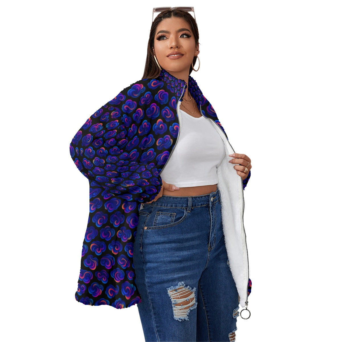 Unisex Borg Fleece Stand-up Collar Coat With Zipper Closure(Plus Size)