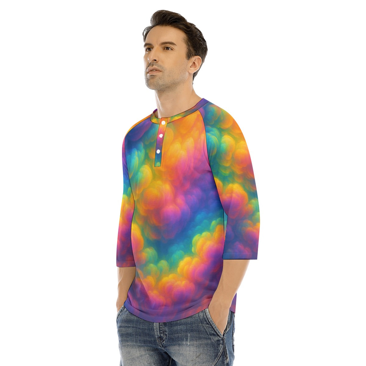Men's Bracelet Sleeve T-shirt With Button Closure - view 3