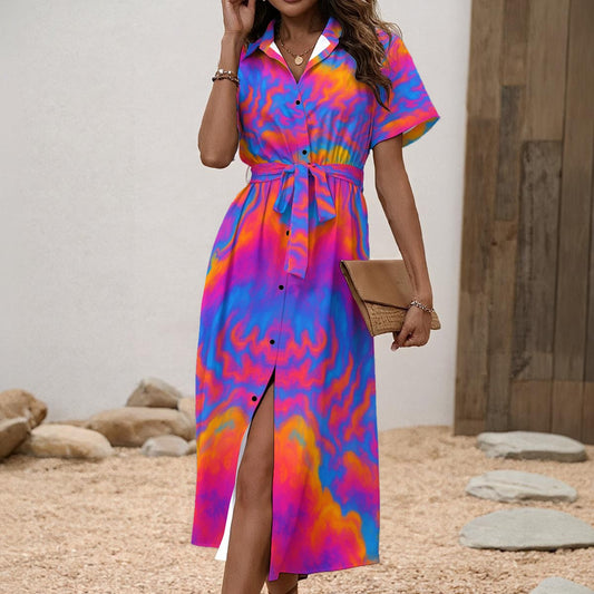 Women's Shirt Dress with Waist Tie