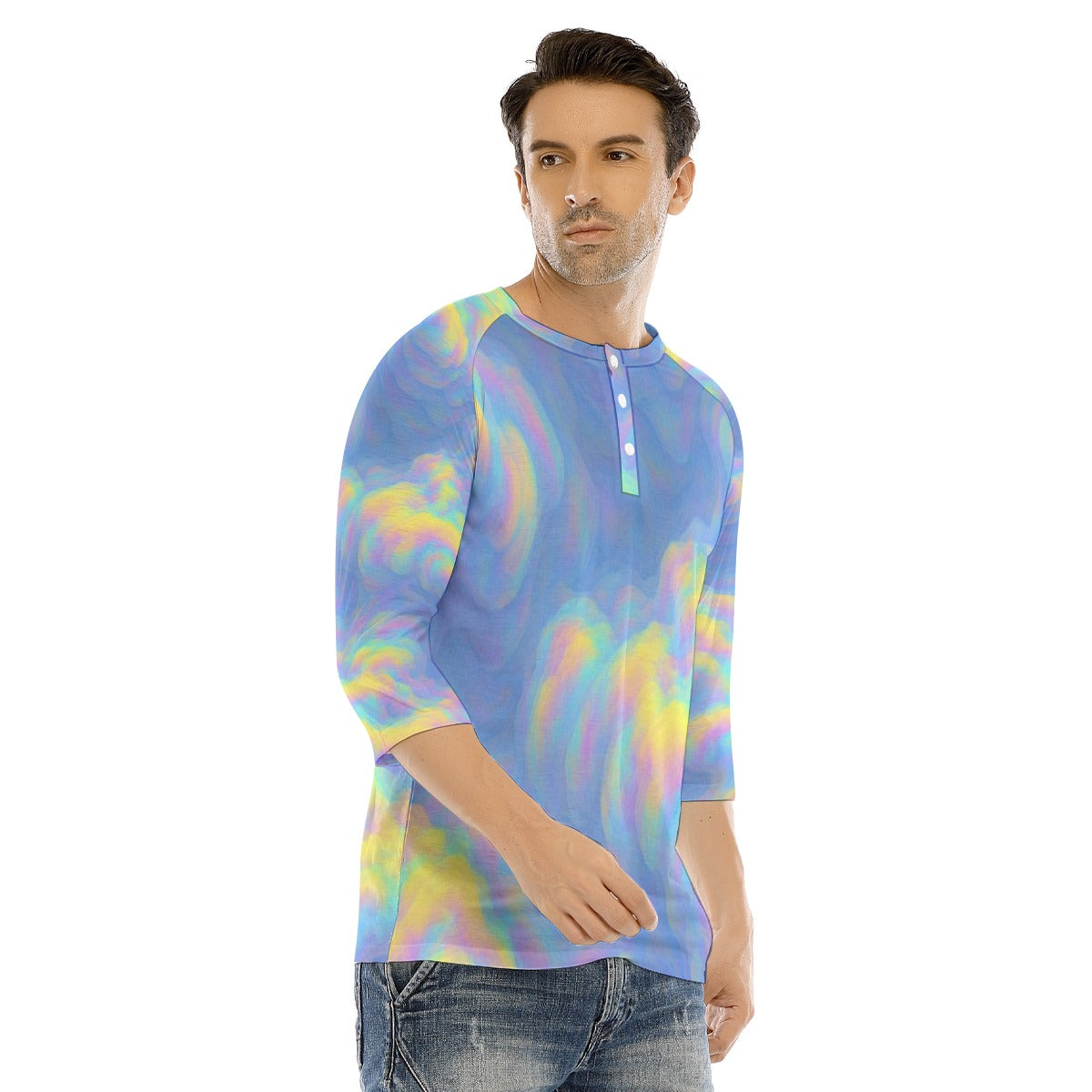 Men's Bracelet Sleeve T-shirt With Button Closure