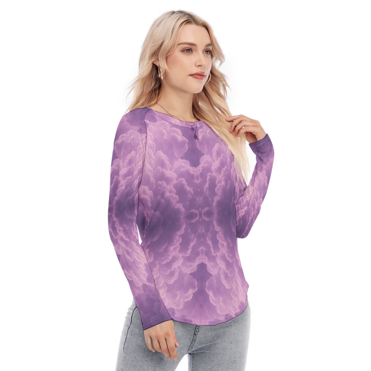Women's Raglan Sleeves U-Shaped Hem Long Sleeves Blouse