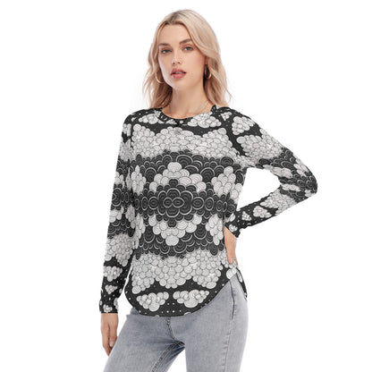 Women's Raglan Sleeves U-Shaped Hem Long Sleeves Blouse