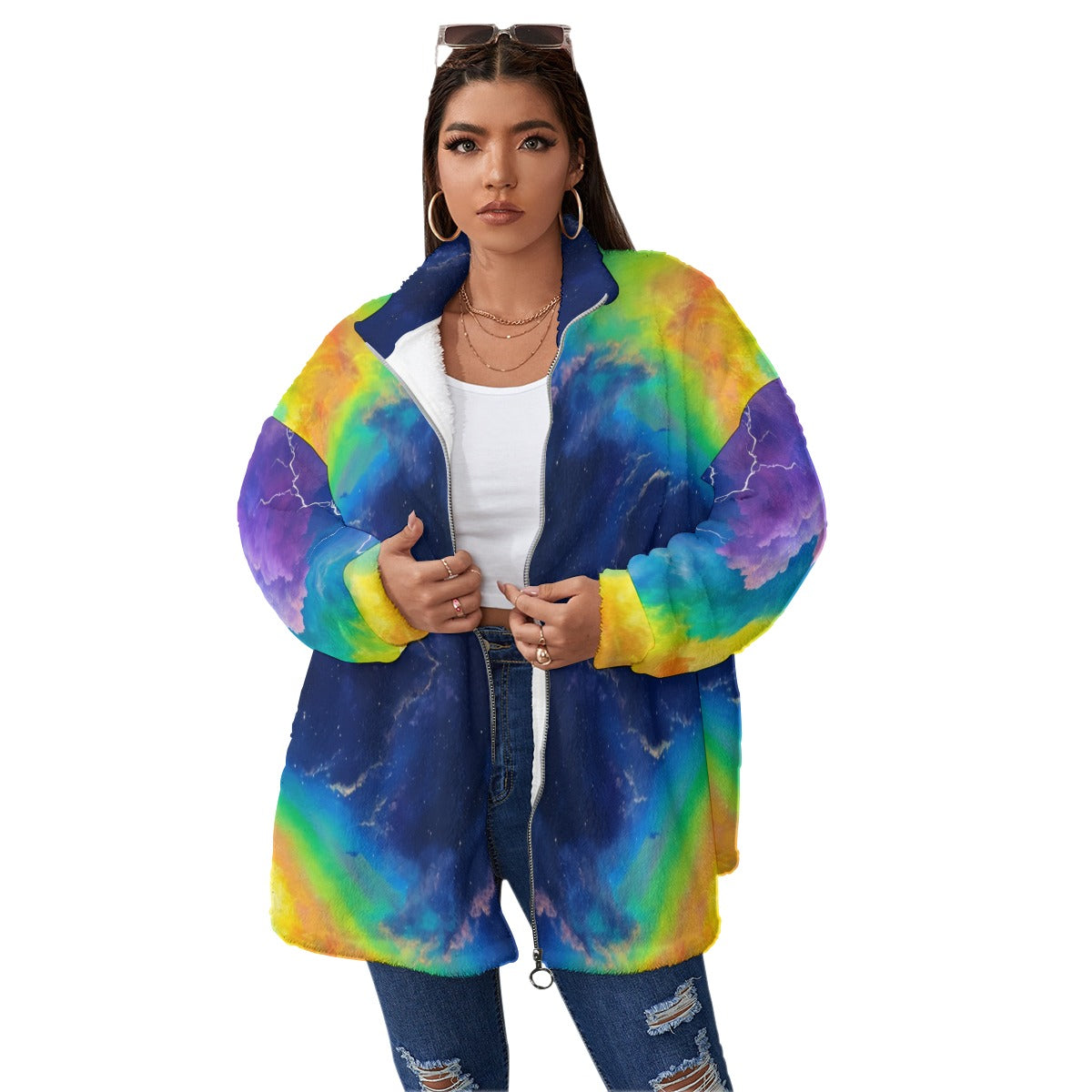 Unisex Borg Fleece Stand-up Collar Coat With Zipper Closure(Plus Size)