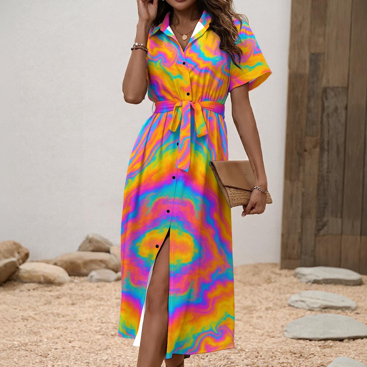 Women's Shirt Dress with Waist Tie