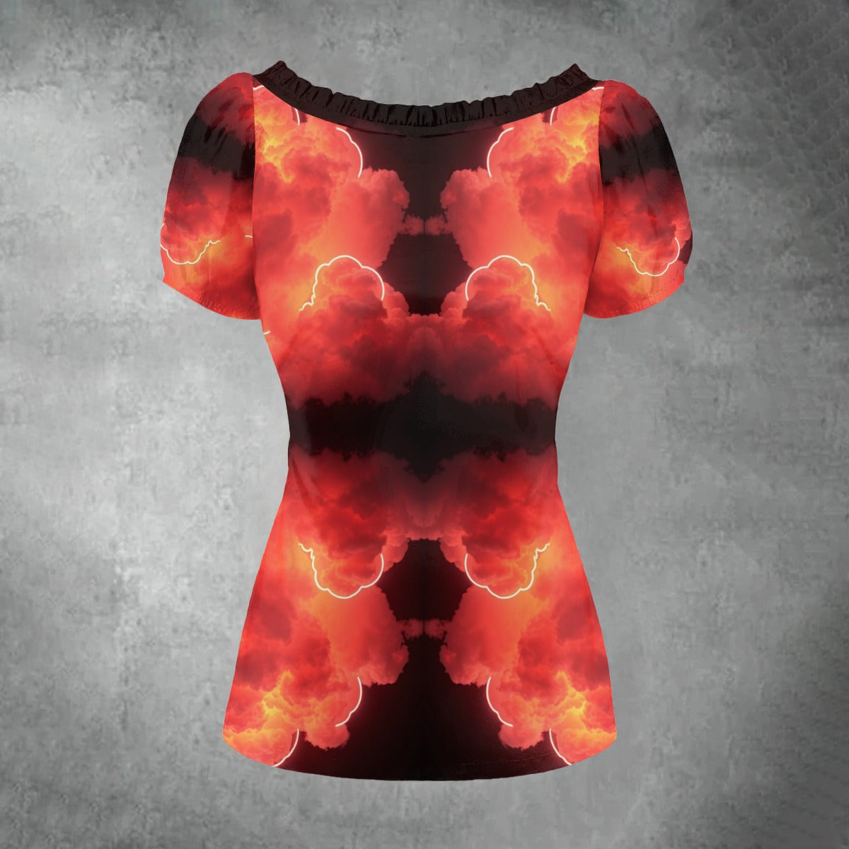 All-over print Women's Puff Sleeve Pleated Shirt