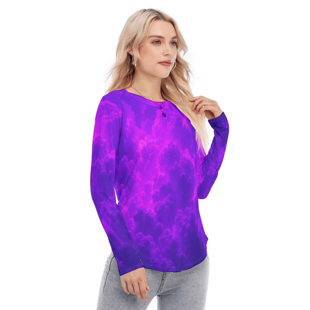 Women's Raglan Sleeves U-Shaped Hem Long Sleeves Blouse