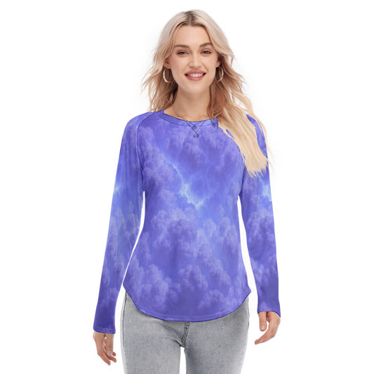 Women's Raglan Sleeves U-Shaped Hem Long Sleeves Blouse