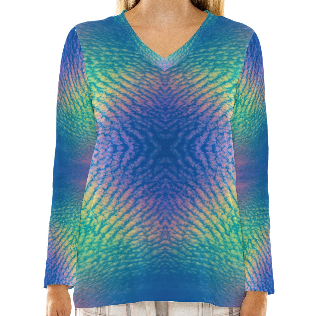 Women's Loose V-Neck T-Shirt With Long Sleeve