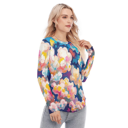 Women's Raglan Sleeves U-Shaped Hem Long Sleeves Blouse
