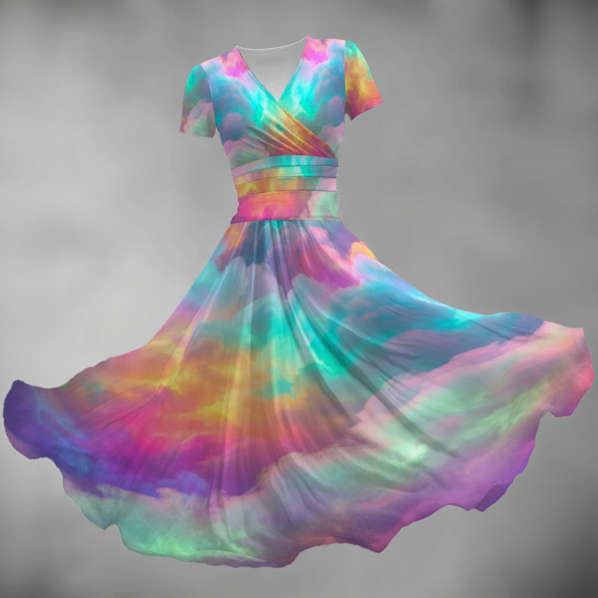 All-over Print Women's Short Sleeve V Neck Midi Dress