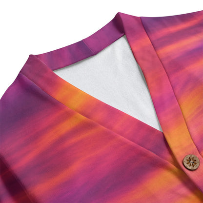 Unisex V-neck Knitted Fleece Cardigan With Button Closure