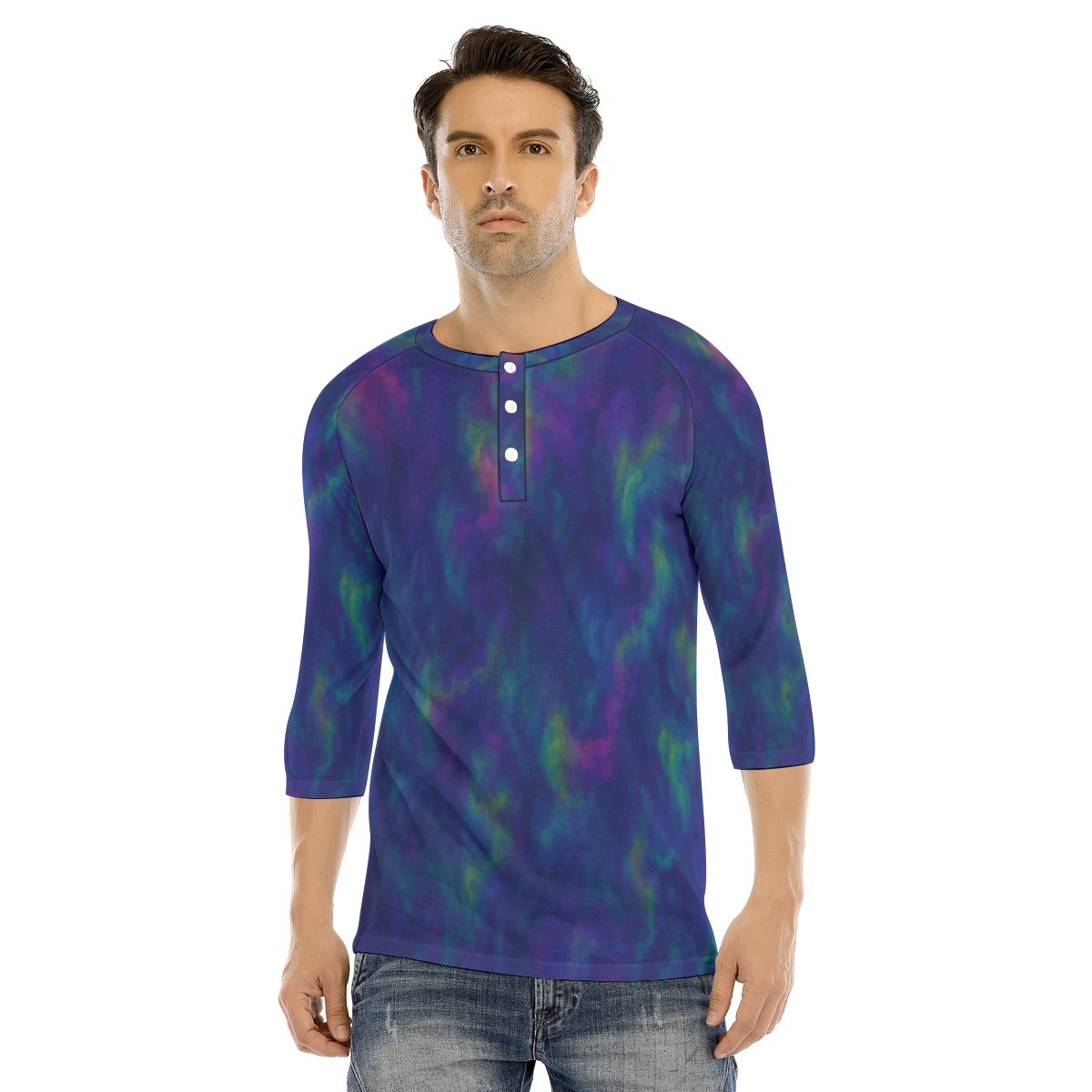 Men's Bracelet Sleeve T-shirt With Button Closure - view 1