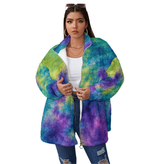 Unisex Borg-Fleece Stand-Up Collar Zip Coat — Plus Size - view 1