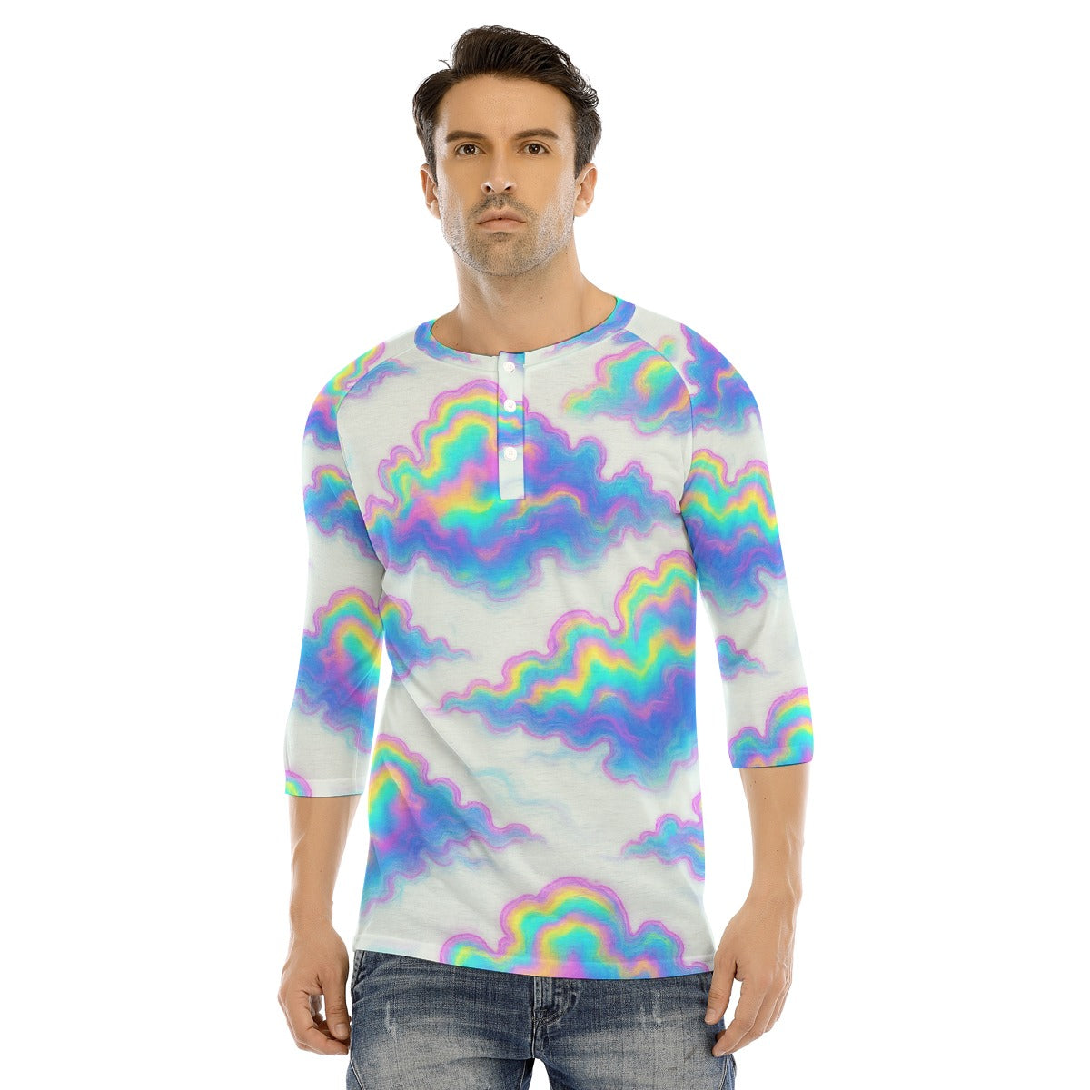 Men's Bracelet Sleeve T-shirt With Button Closure - view 1
